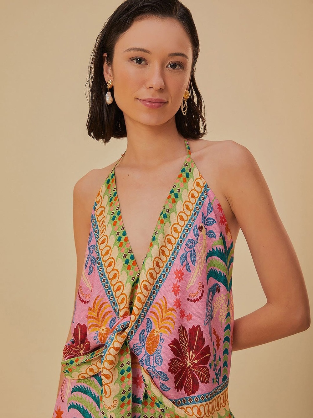 NWOT FARM Rio Pink Fruits Queen Scarf Lenzing™ Ecovero™ Viscose Blouse